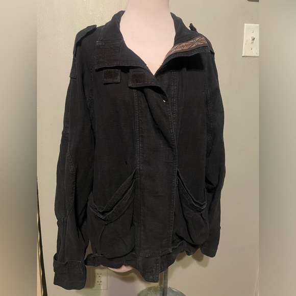 Free People Jayde Safari Jacket Black Long Sleeve Linen Women's Sz Med - Picture 11 of 14